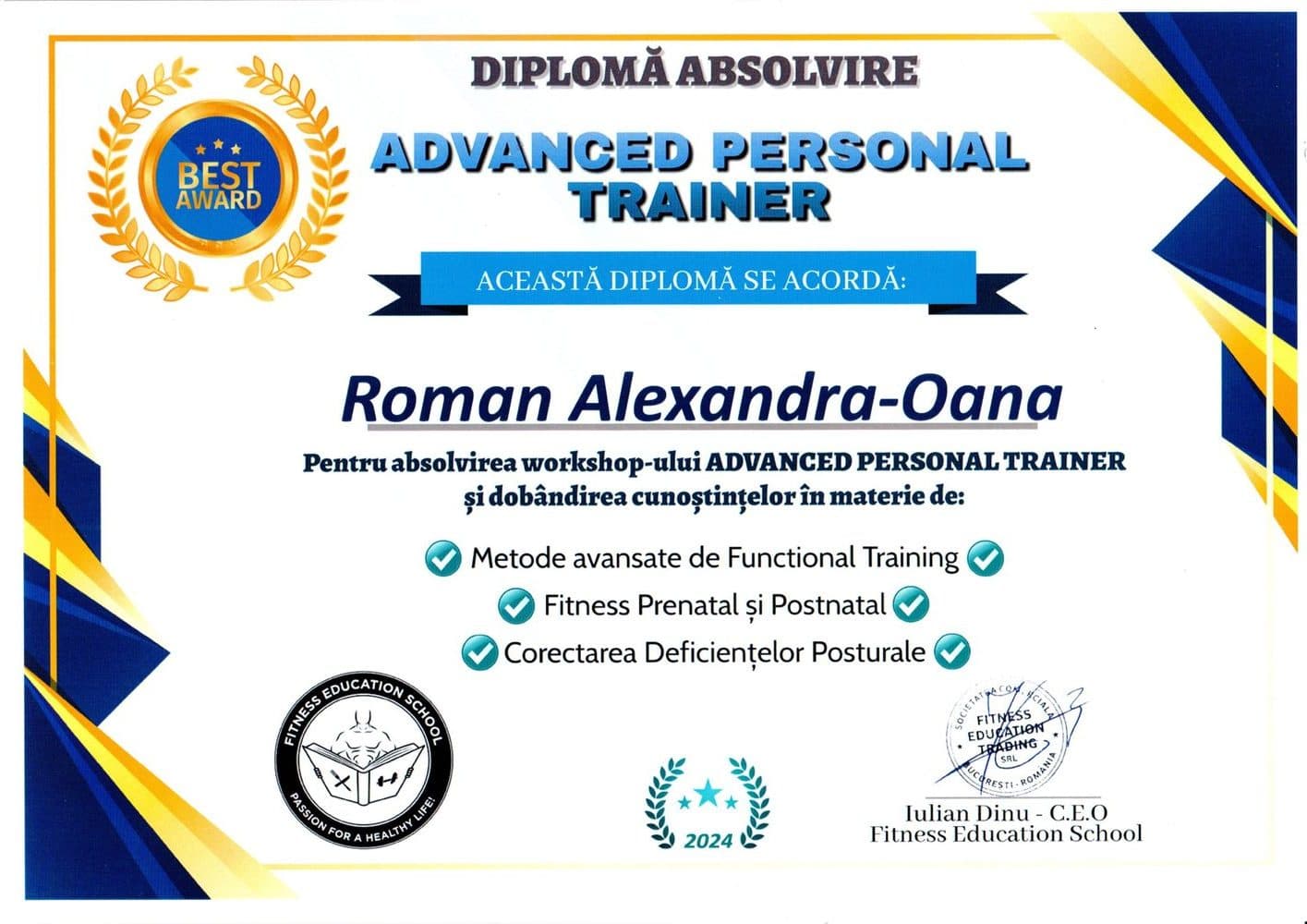 Diplomă Alexandra Roman